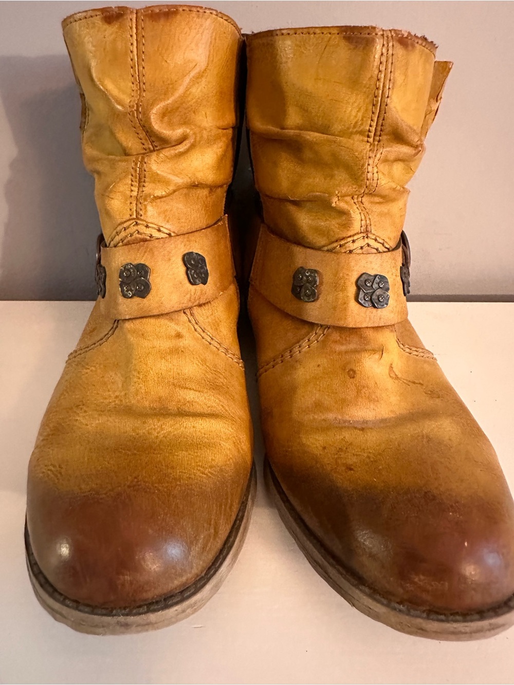 Rieker - Cayenne Leather Boots, Distressed Finish, Cognac Mustard, Size 8.5 - Picture 2 of 14